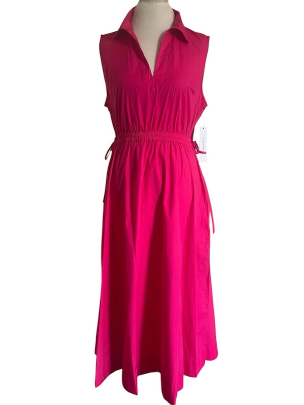 NWT Calvin Klein  Fuchsia Pink Cotton Poplin Cutout Midi Dress Size 14